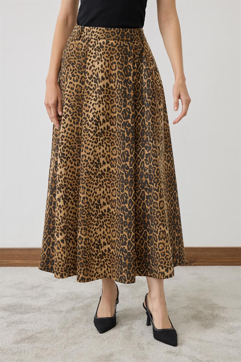 FLAM LEOPAR DESENLİ PİLELİ ETEK LEOPAR