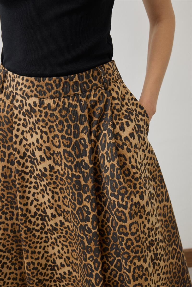 FLAM LEOPAR DESENLİ PİLELİ ETEK LEOPAR