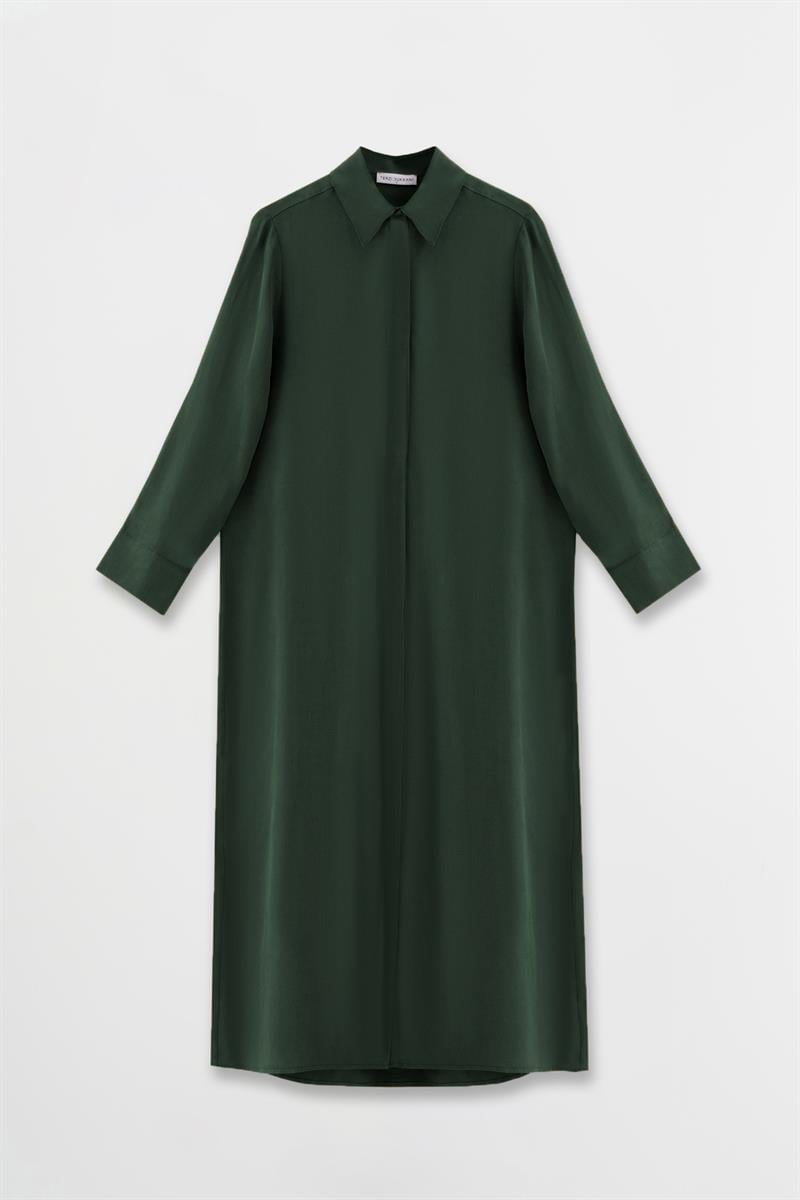 GLORIA TAŞLANMIŞ İPEK GÖMLEK ELBİSE HAKİ