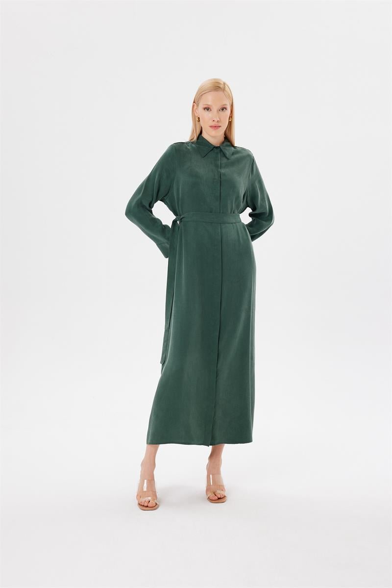 GLORIA TAŞLANMIŞ İPEK GÖMLEK ELBİSE HAKİ