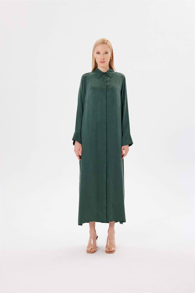 GLORIA TAŞLANMIŞ İPEK GÖMLEK ELBİSE HAKİ