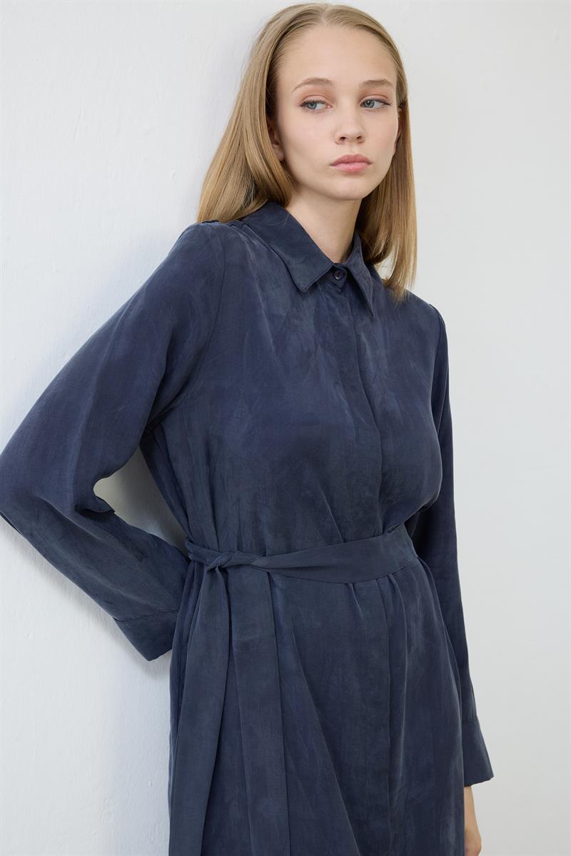 GLORIA WASHED SILK DRESS NAVY BLUE