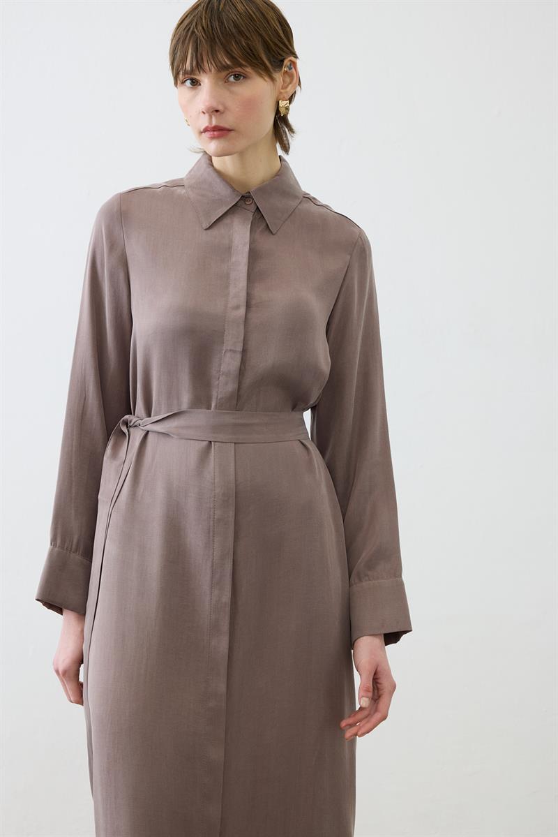 GLORIA WASHED SILK SHIRT DRESS ETOUPE