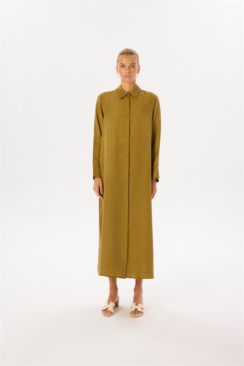 GLORIA TAŞLANMIŞ İPEK GÖMLEK ELBİSE YEŞİL