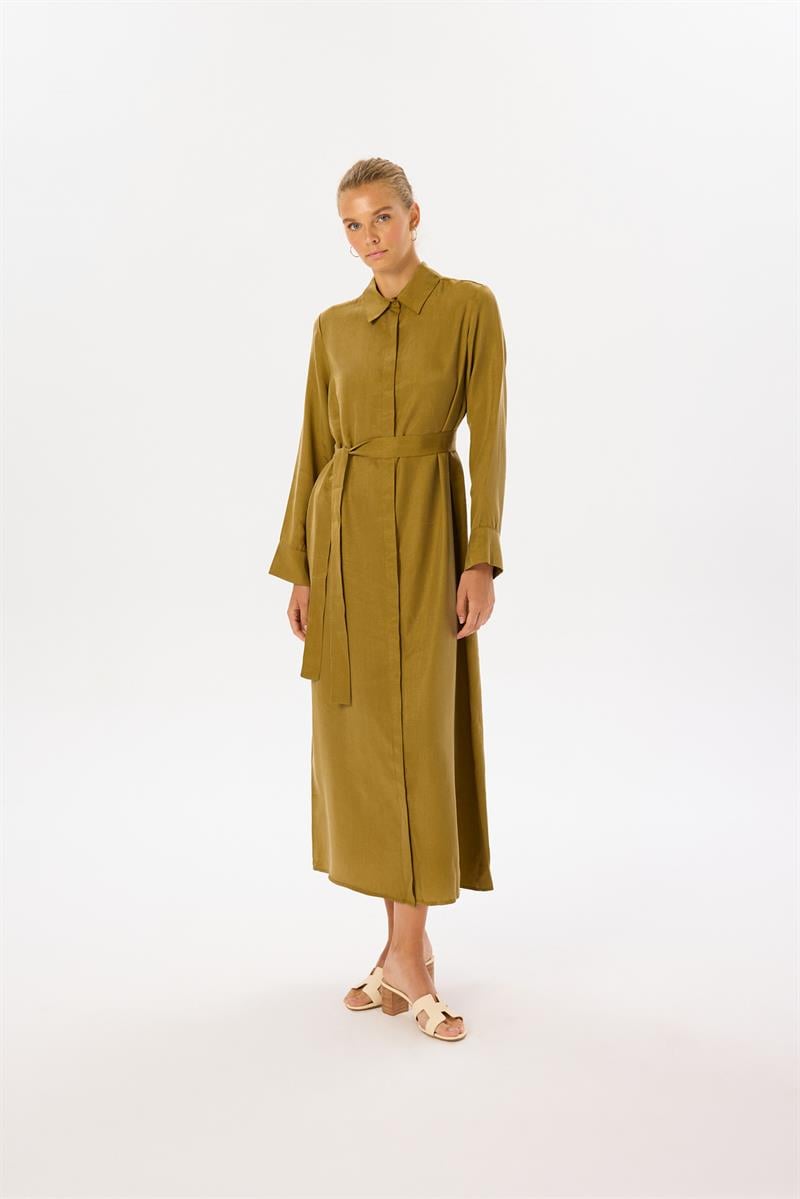 GLORIA TAŞLANMIŞ İPEK GÖMLEK ELBİSE YEŞİL