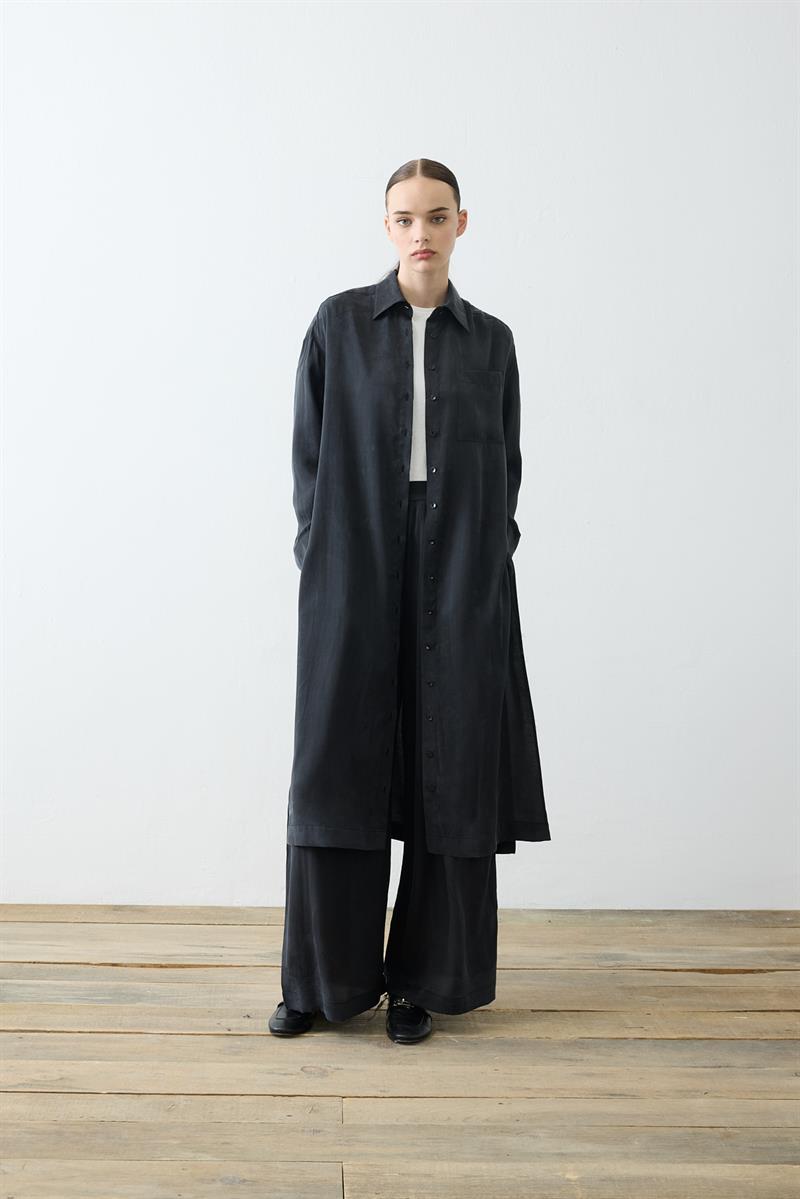 GLORIA WASHED SILK LONG SHIRT PANTS SET BLACK