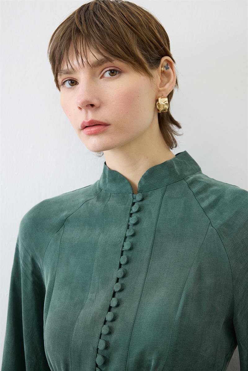 GLORIA HALF BRIT BUTTONED SHIRT DRESS KHAKI