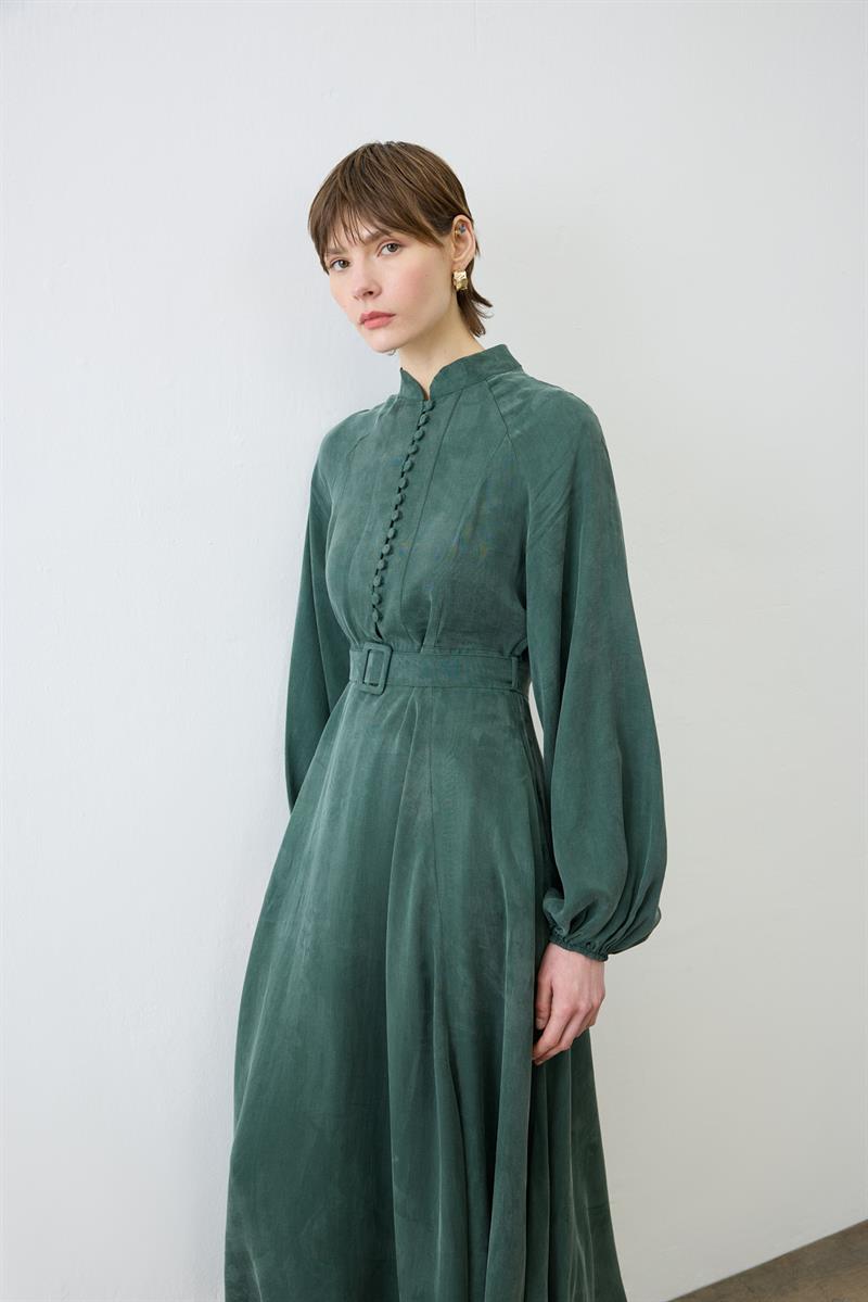 GLORIA HALF BRIT BUTTONED SHIRT DRESS KHAKI