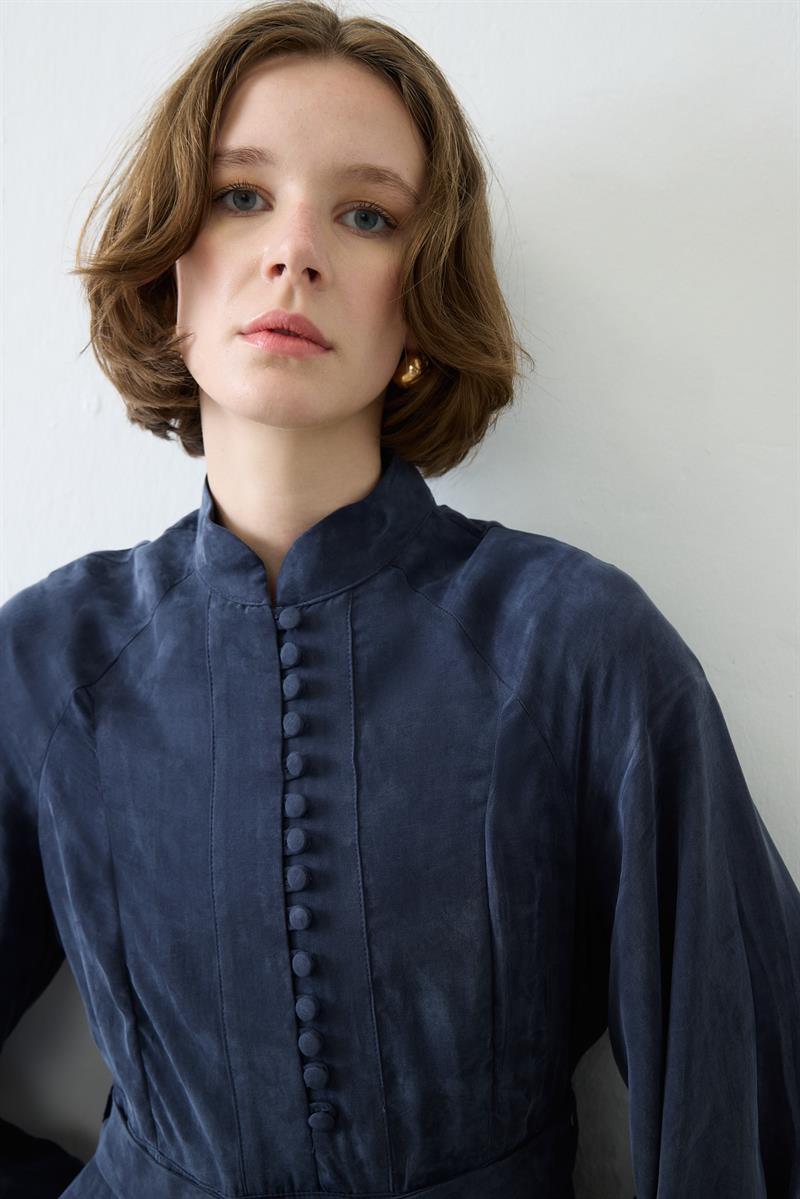 GLORIA HALF BRIT BUTTONED SHIRT DRESS NAVY BLUE