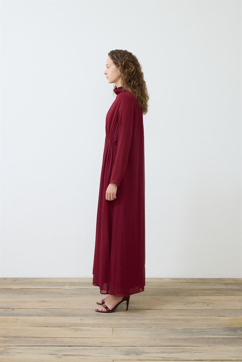 HELEN DOKULU ŞİFON ELBİSE BORDO