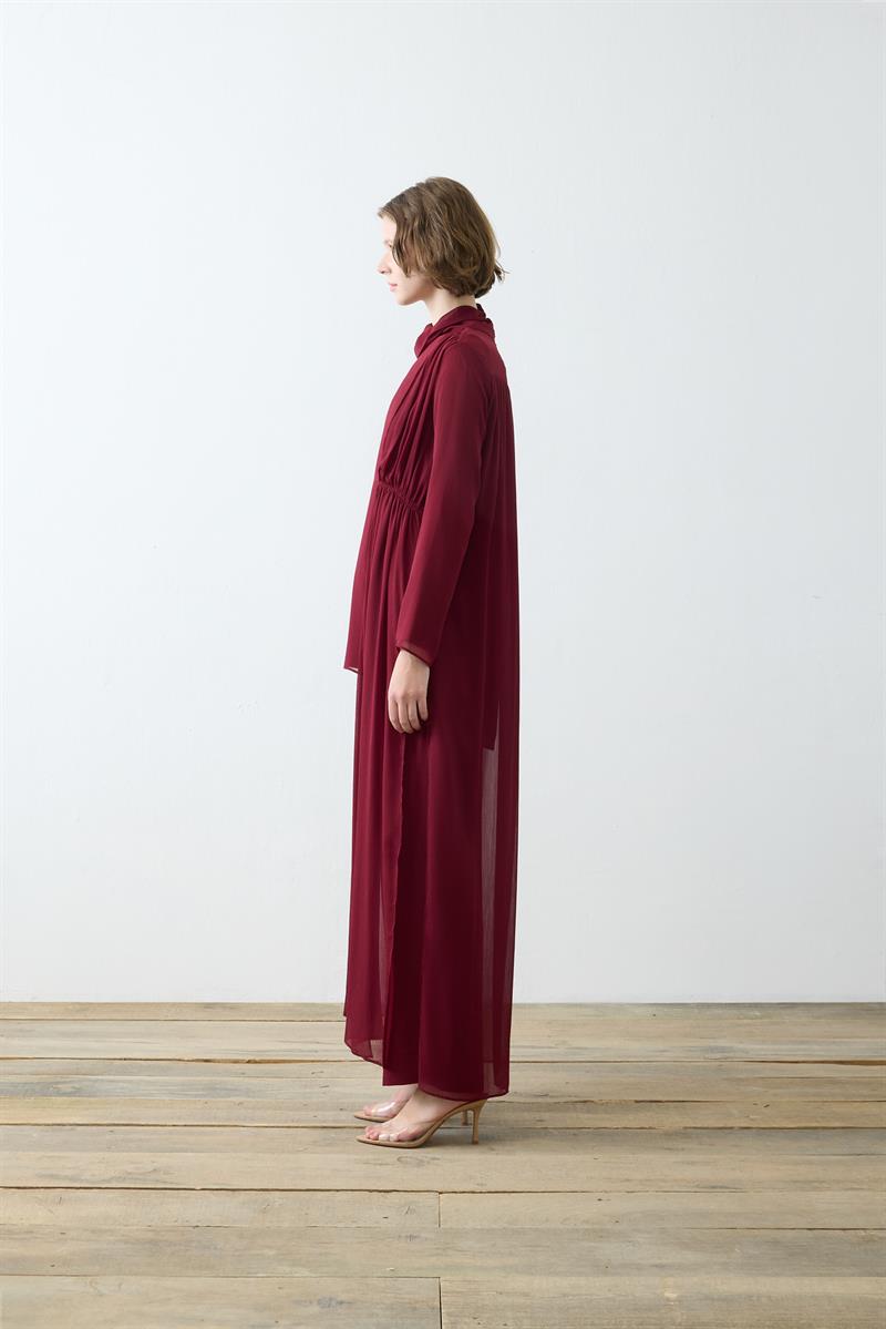 HELEN TEXTURED CHIFFON PANTS SET BURGUNDY