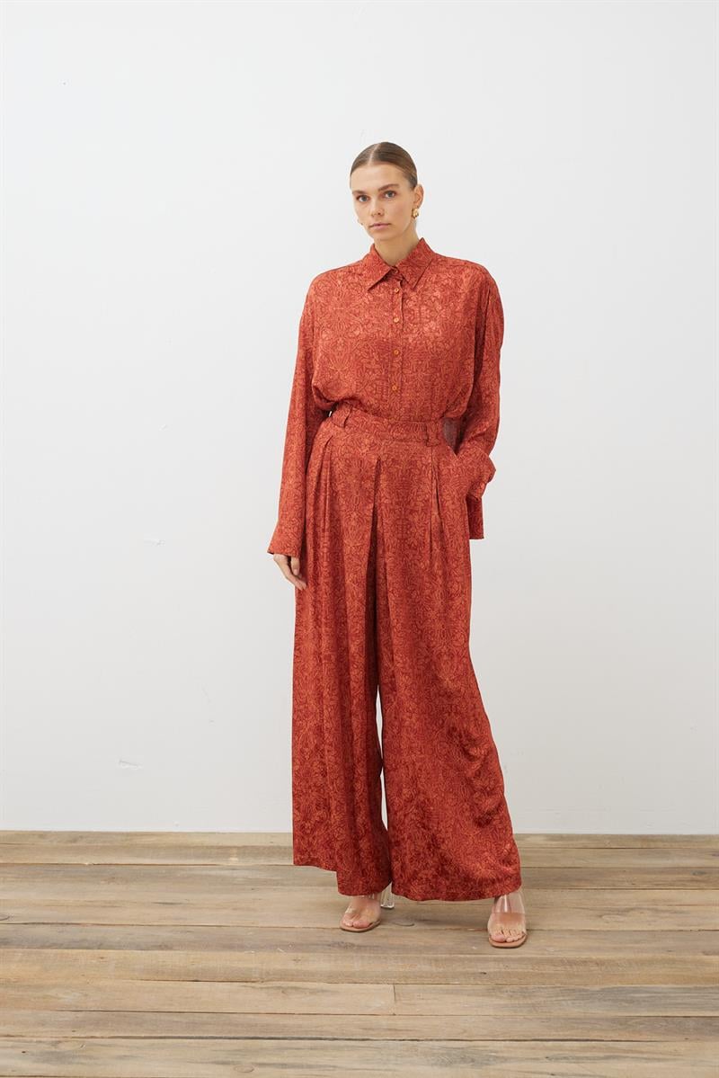 HELENA JACQUARD PLEATED PANTS SET ORANGE