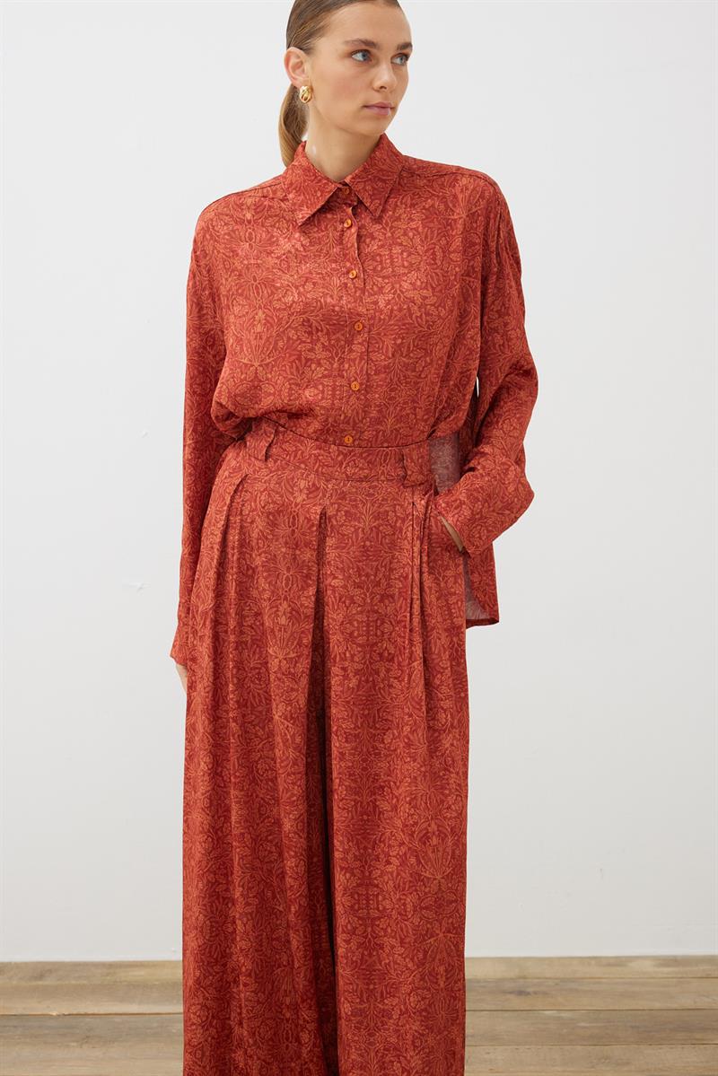 HELENA JACQUARD PLEATED PANTS SET ORANGE