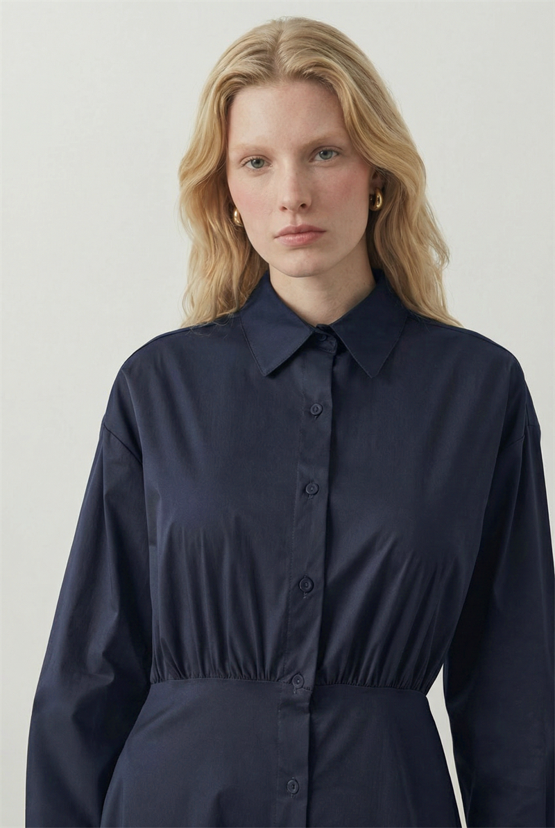 HERRY BÜZGÜLÜ KOTON ELBİSE LACİVERT