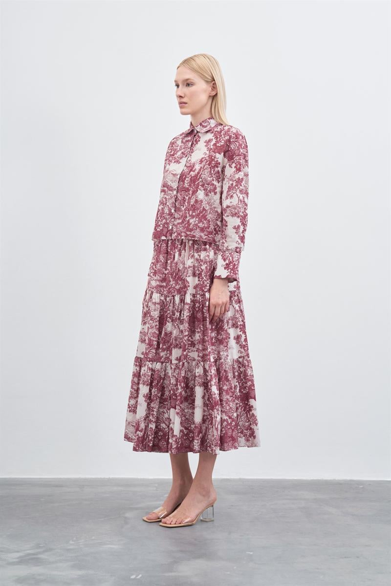 LADY PATTERNED VOUL SKIRT SUIT MAROON