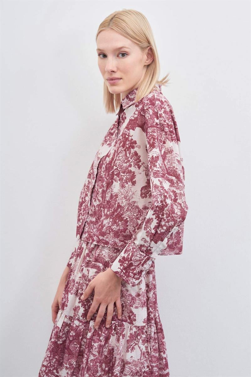 LADY PATTERNED VOUL SKIRT SUIT MAROON