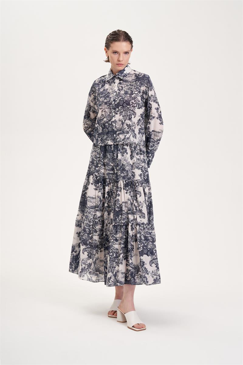 LADY DESENLİ VUAL ETEKLİ TAKIM LACİVERT
