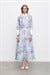 LADY LYOCELL DESENLİ YAKA DETAY ELBİSE BEBE MAVİ