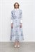 LADY LYOCELL DESENLİ YAKA DETAY ELBİSE BEBE MAVİ