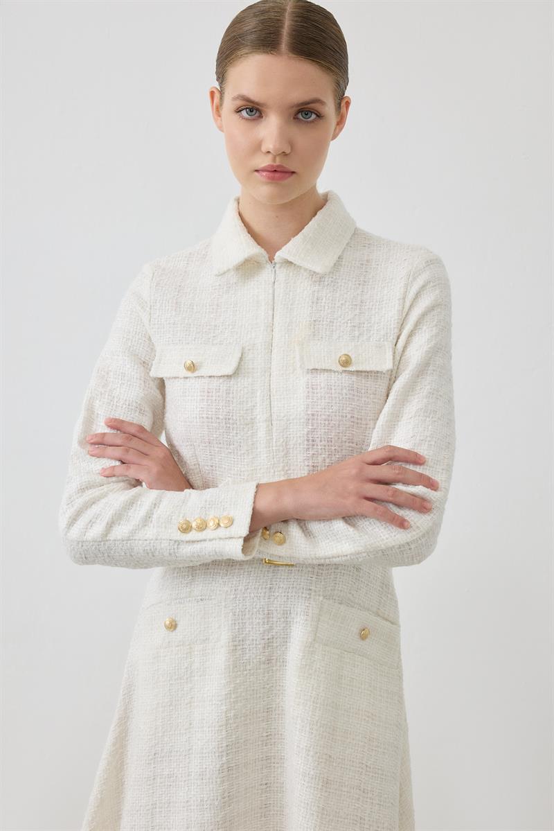 LADY TWEED DRESS ECRU