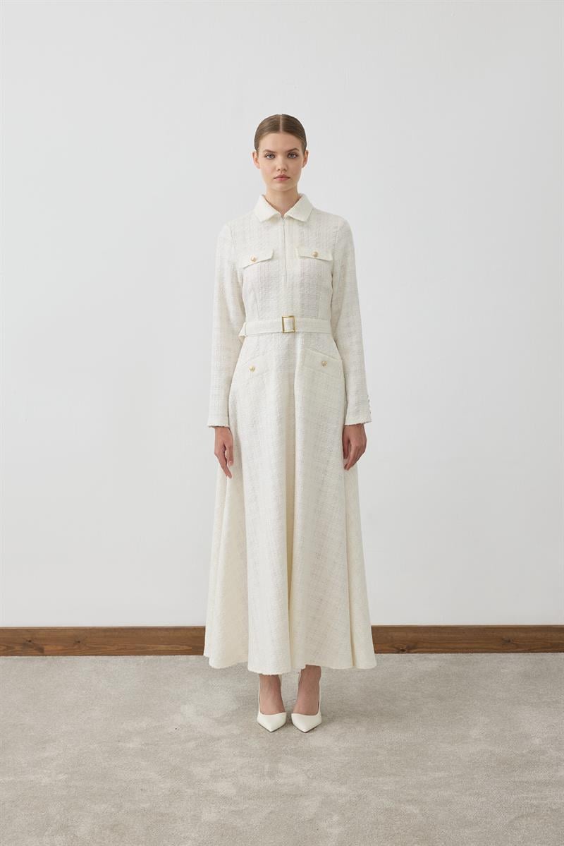 LADY TWEED DRESS ECRU