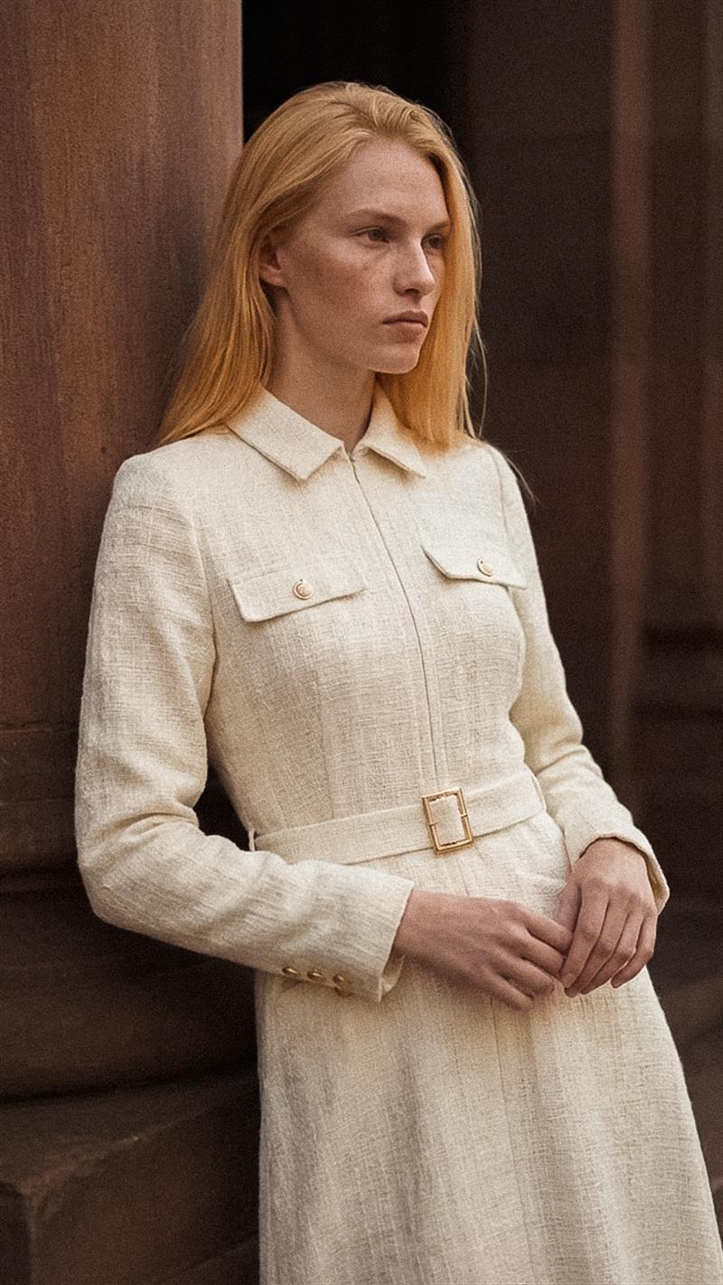 LADY TWEED DRESS ECRU