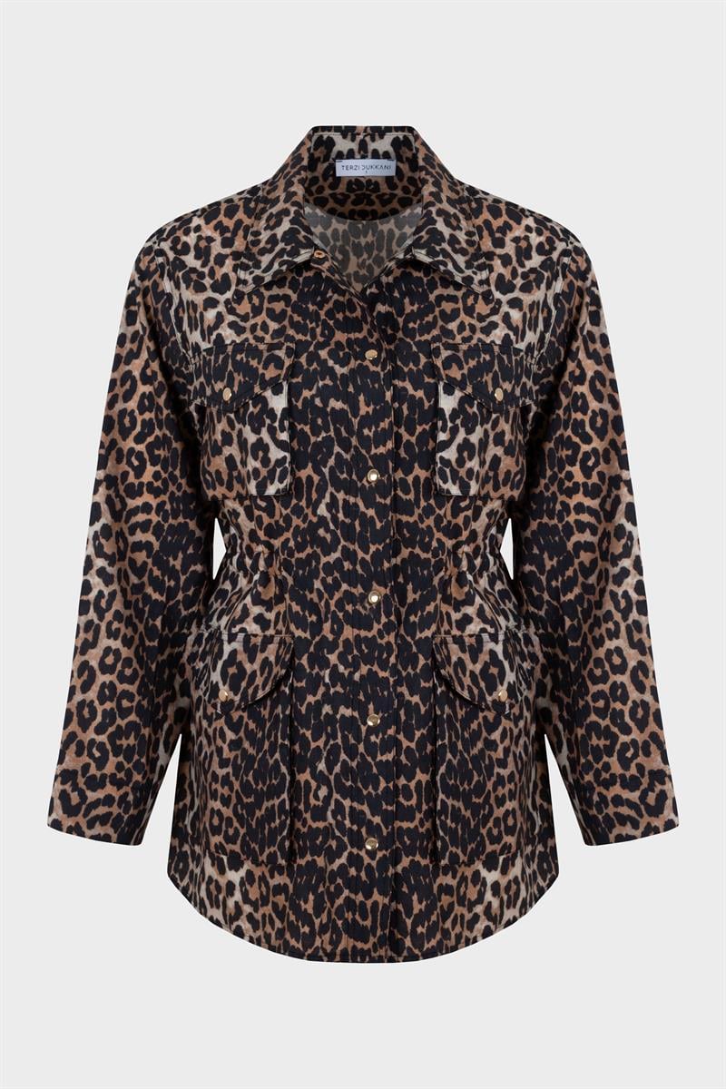 LEOPAR DESEN CEPLİ PANTOLONLU TAKIM KAHVE