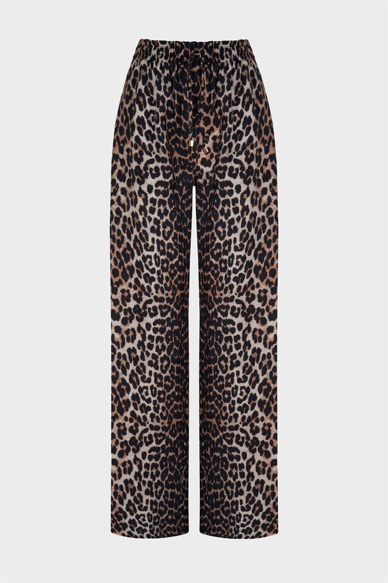 LEOPAR DESEN CEPLİ PANTOLONLU TAKIM KAHVE