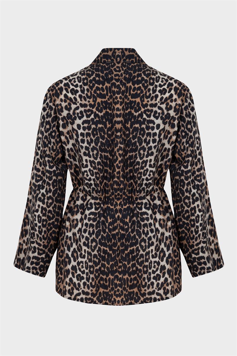 LEOPAR DESEN CEPLİ PANTOLONLU TAKIM KAHVE