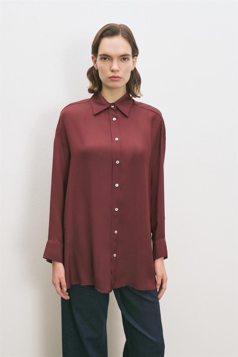 LİLAC ASETAT GÖMLEK BORDO