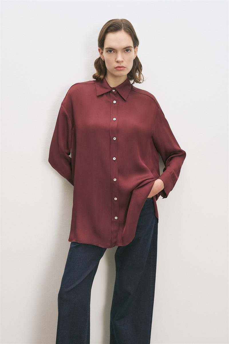 LİLAC ASETAT GÖMLEK BORDO