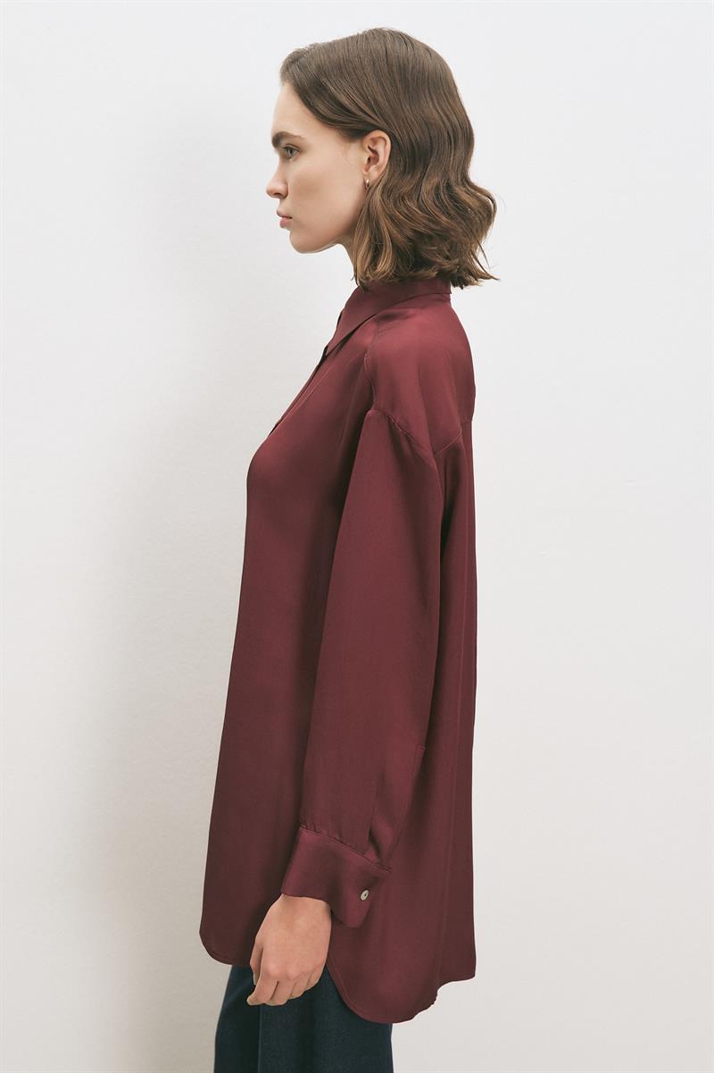 LİLAC ASETAT GÖMLEK BORDO