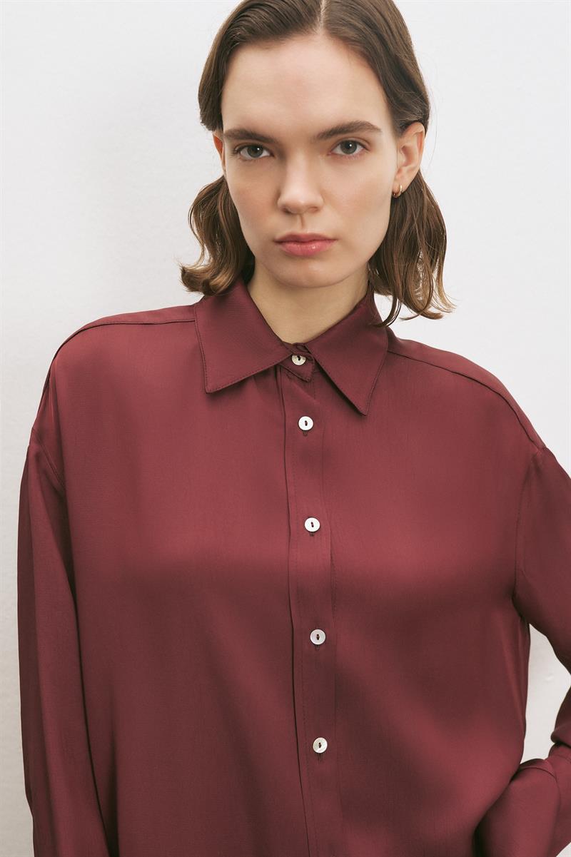 LİLAC ASETAT GÖMLEK BORDO