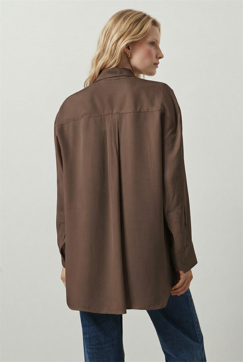 LİLAC ASETAT GÖMLEK KAHVE