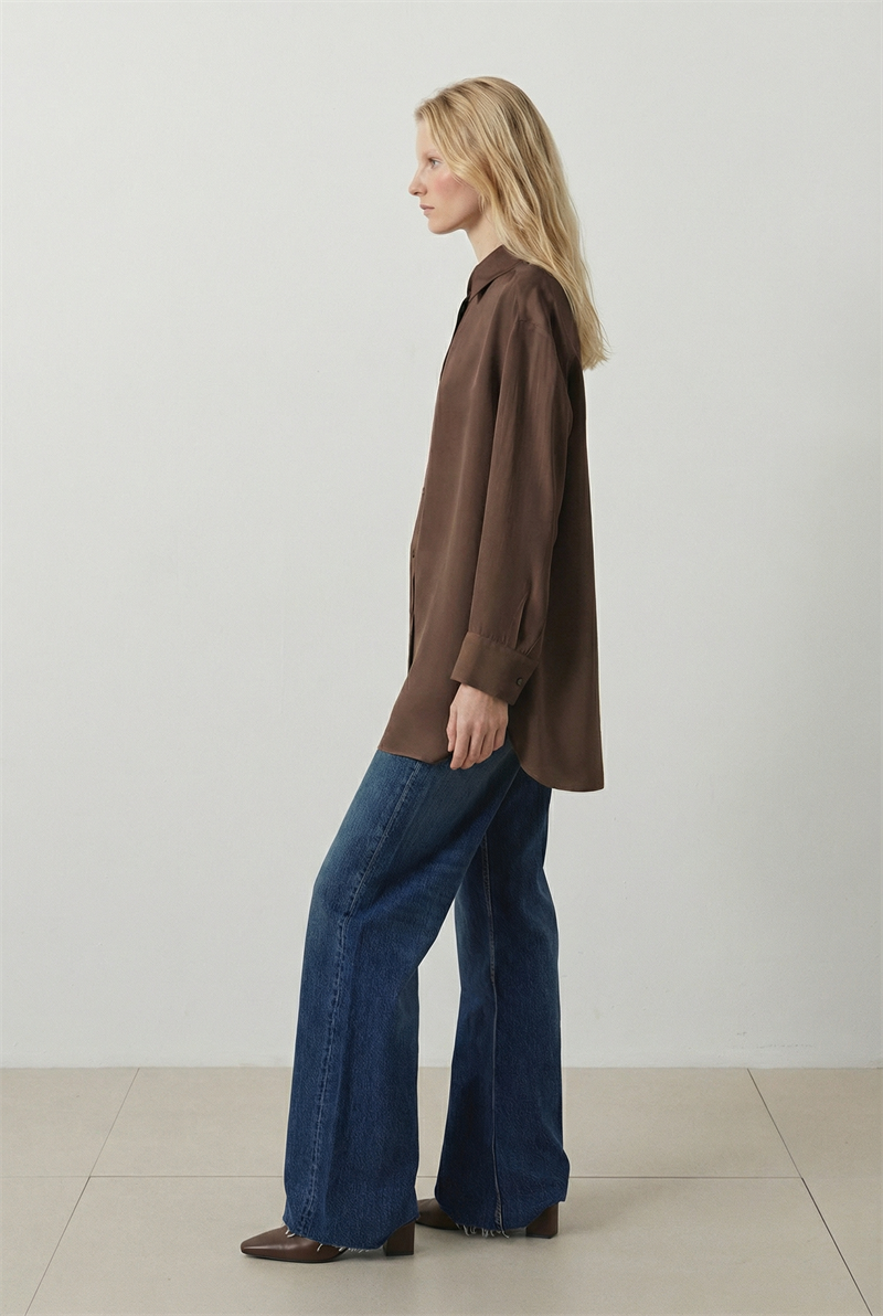 LİLAC ASETAT GÖMLEK KAHVE