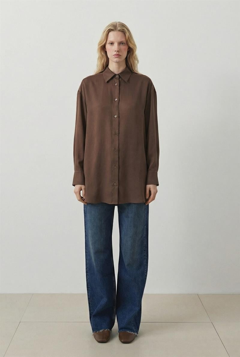 LİLAC ASETAT GÖMLEK KAHVE