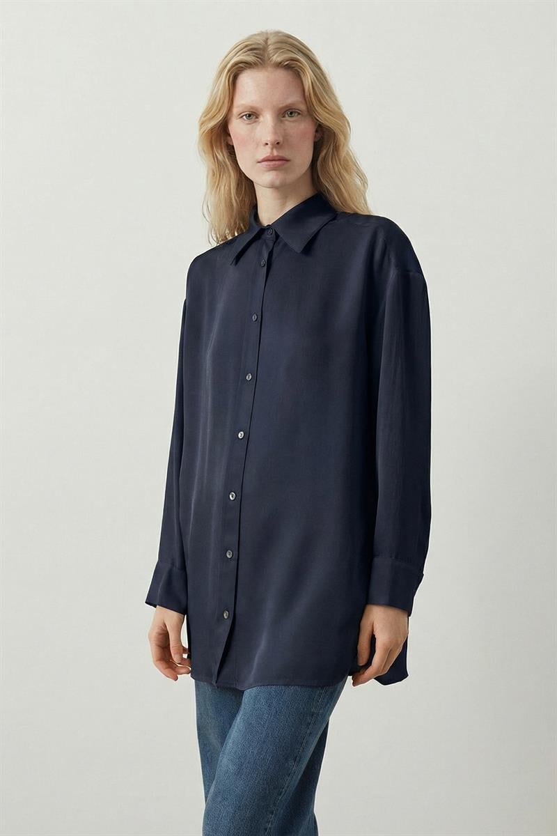 LİLAC ASETAT GÖMLEK LACİVERT