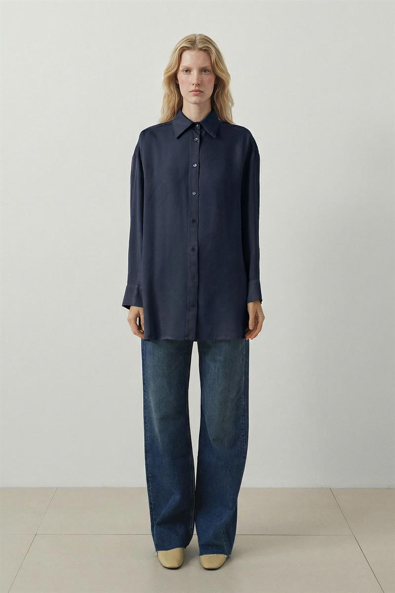 LİLAC ASETAT GÖMLEK LACİVERT