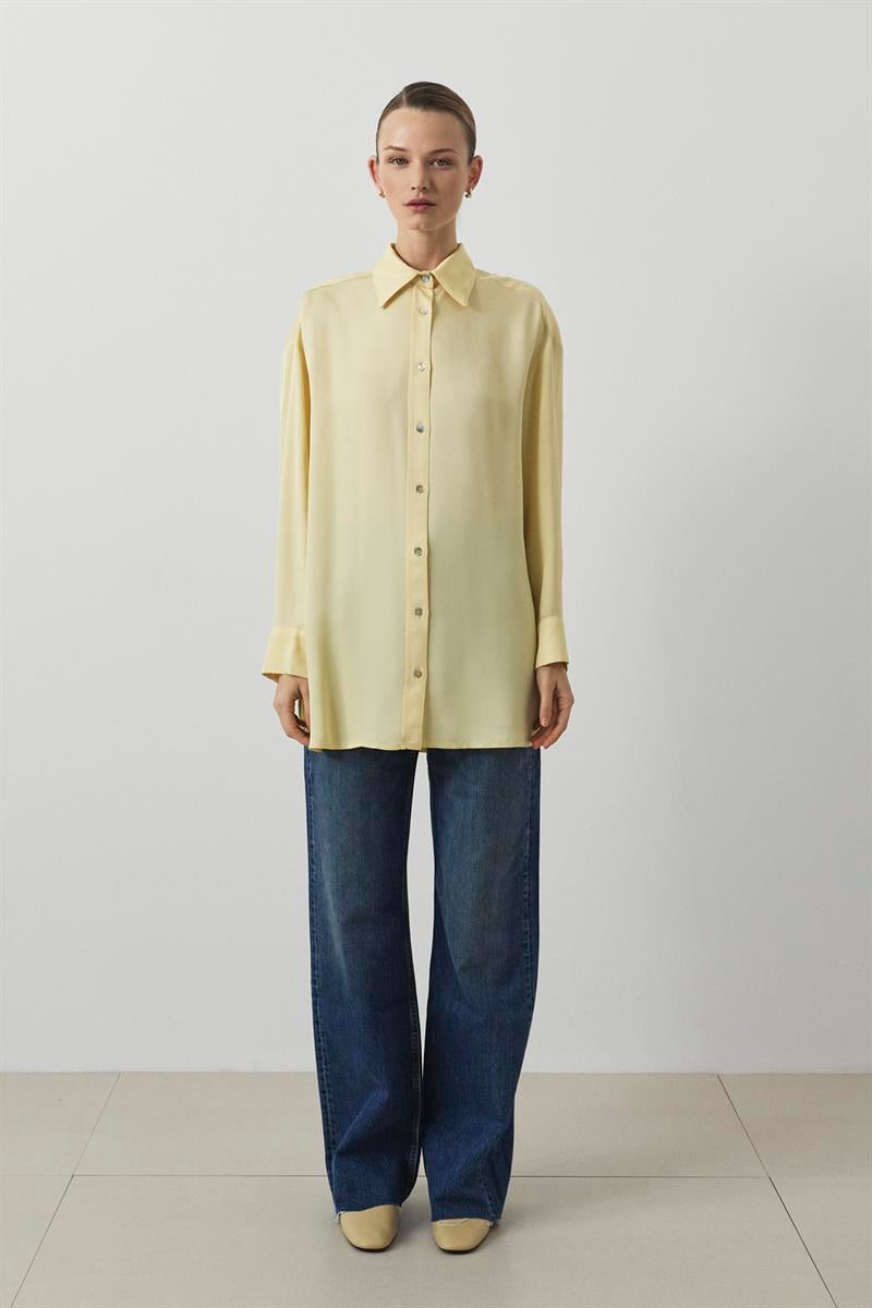 LİLAC ASETAT GÖMLEK SARI