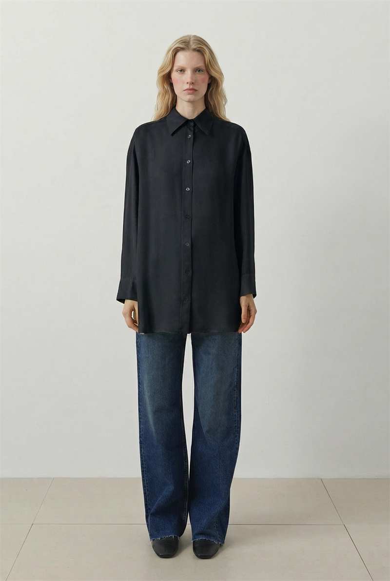 LİLAC ASETAT GÖMLEK SİYAH