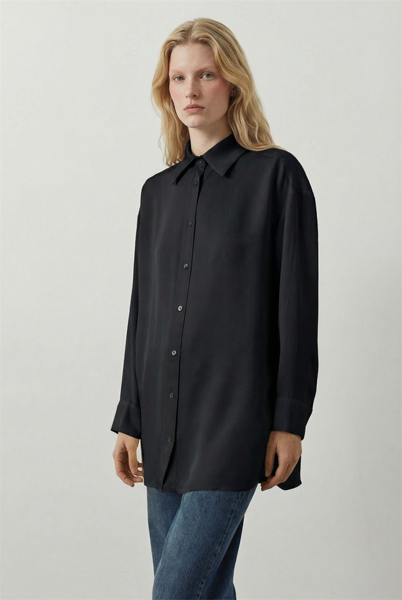 LİLAC ASETAT GÖMLEK SİYAH