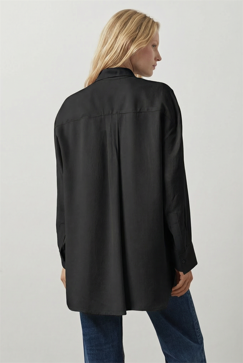 LİLAC ASETAT GÖMLEK SİYAH