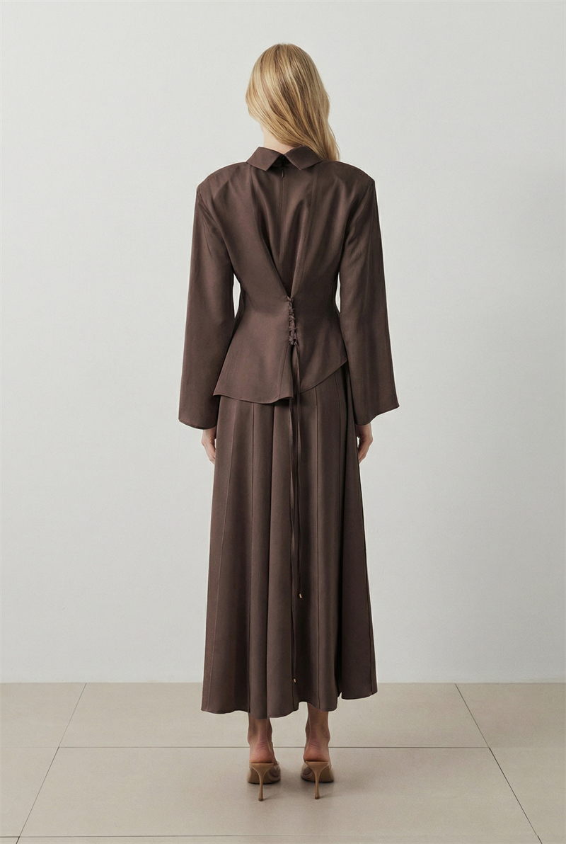 LİMA PARÇA DETAYLI ASETAT ETEKLİ TAKIM KAHVE