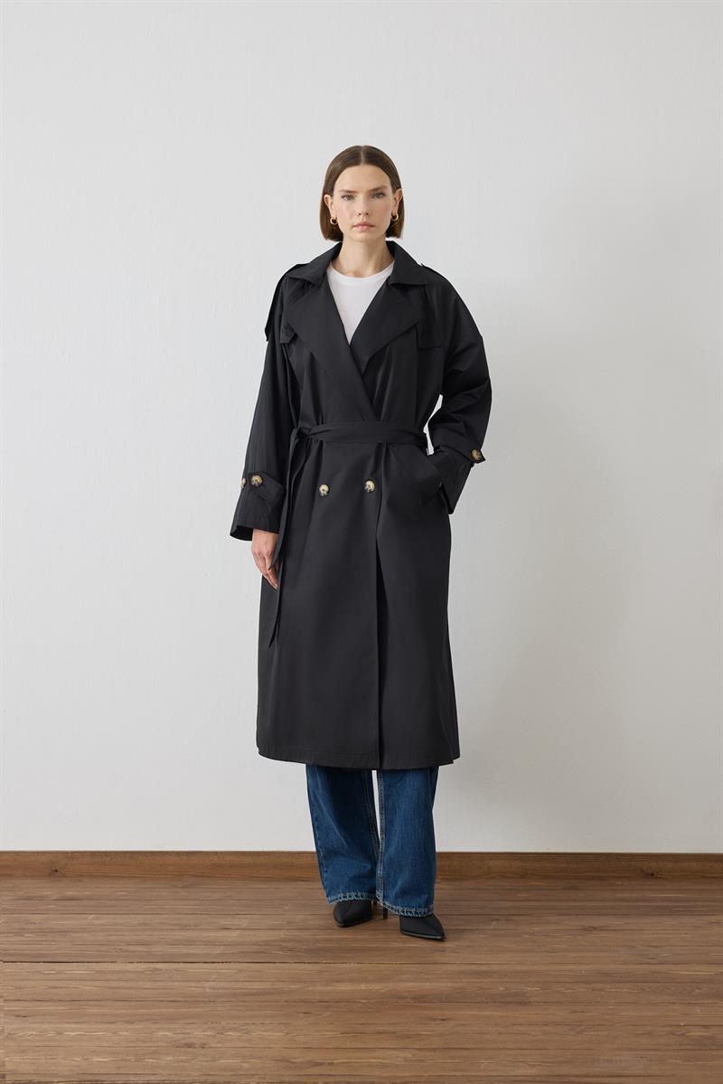 LONDON UZUN TRENÇKOT SİYAH