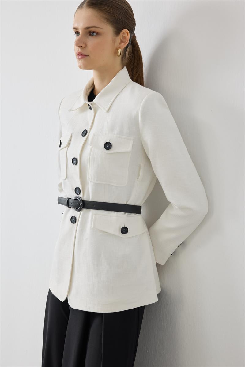 LORES DOKULU CEKET BEYAZ