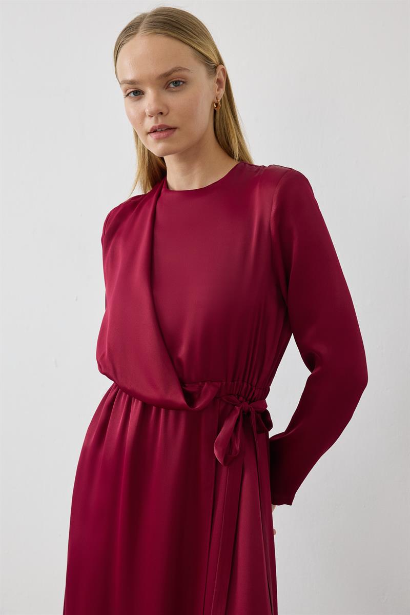 LUCCA TIE FRONT DRESS BURGUNDY