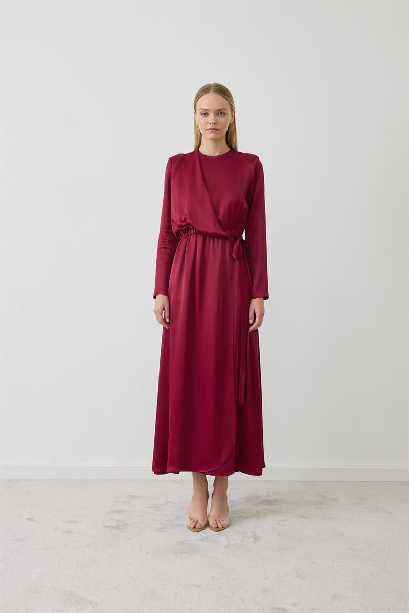 LUCCA TIE FRONT DRESS BURGUNDY
