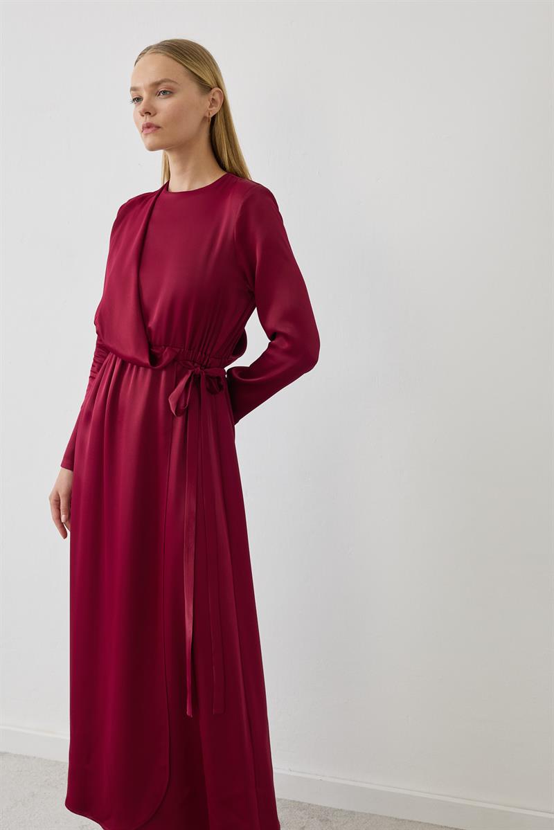 LUCCA TIE FRONT DRESS BURGUNDY