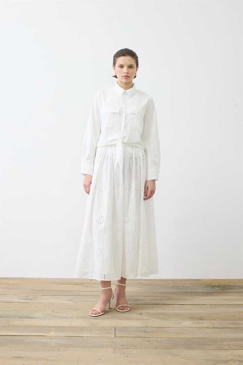 LUNA PAMUK BRODE ETEKLİ TAKIM BEYAZ