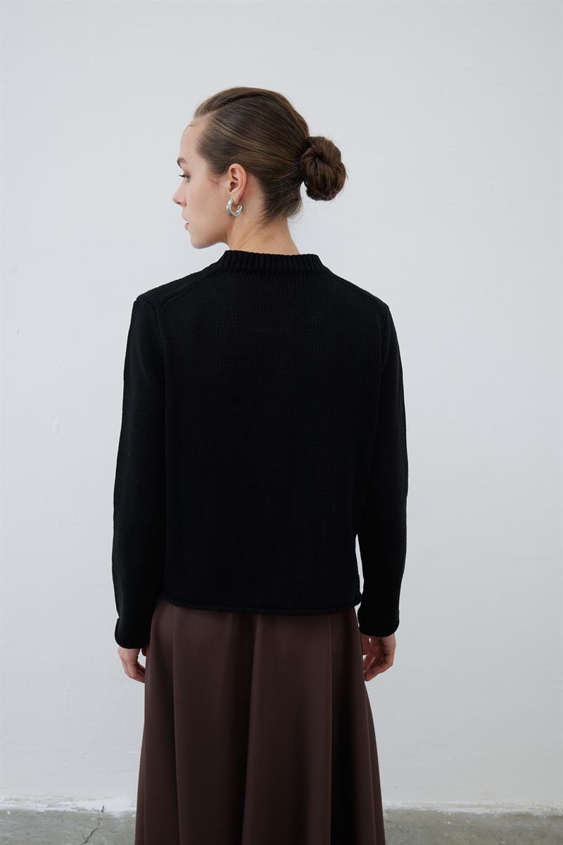 MARİN ÇİZGİLİ TRİKO HIRKA SİYAH